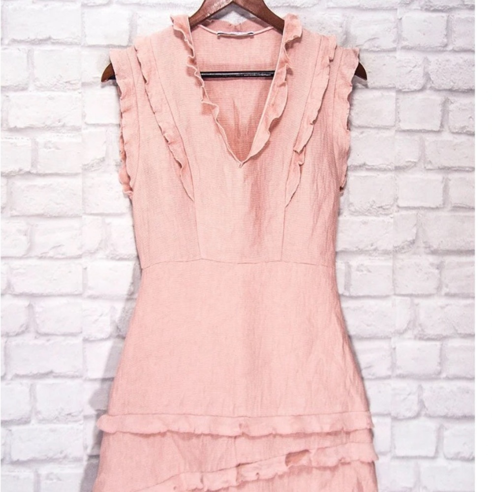 Sandro Pink Ruffled Sleeveless Dress